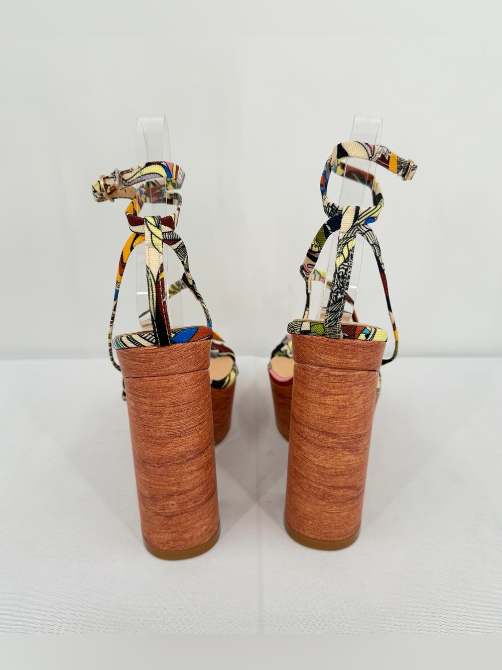 Resort Platform faux wood Block Heel Sandals Multicolor Vacation Heels 6.5 - Picture 8 of 13